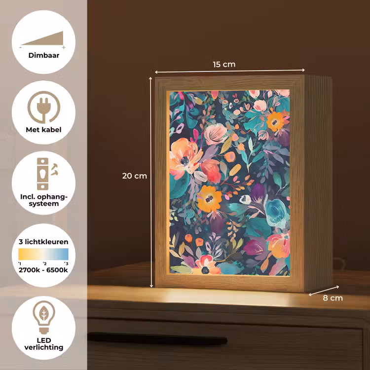 Kleurrijk - Bloemen - Kunst - Natuur - Hippie Light Box met kabel (Tafellamp) klein -USP_NL