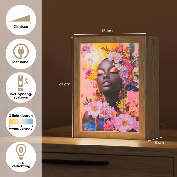 Kleurrijk - Bloemen - Vrouw - Zon Light Box met kabel (Tafellamp) klein -USP_NL
