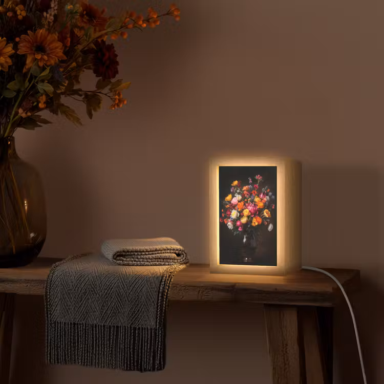 Kleurrijk - Boeket - Vaas - Donkerbruin Light Box met kabel (Tafellamp) klein -sfeer4