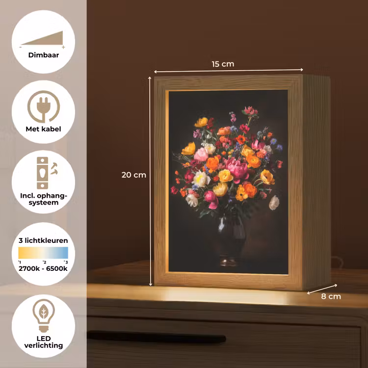 Kleurrijk - Boeket - Vaas - Donkerbruin Light Box met kabel (Tafellamp) klein -USP_NL