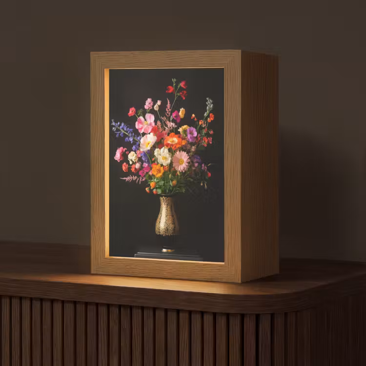Kleurrijk - Boeket - Vaas - Goud Light Box met kabel (Tafellamp) klein -z3d_website