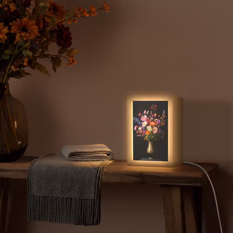 Kleurrijk - Boeket - Vaas - Goud Light Box met kabel (Tafellamp) klein -sfeer4
