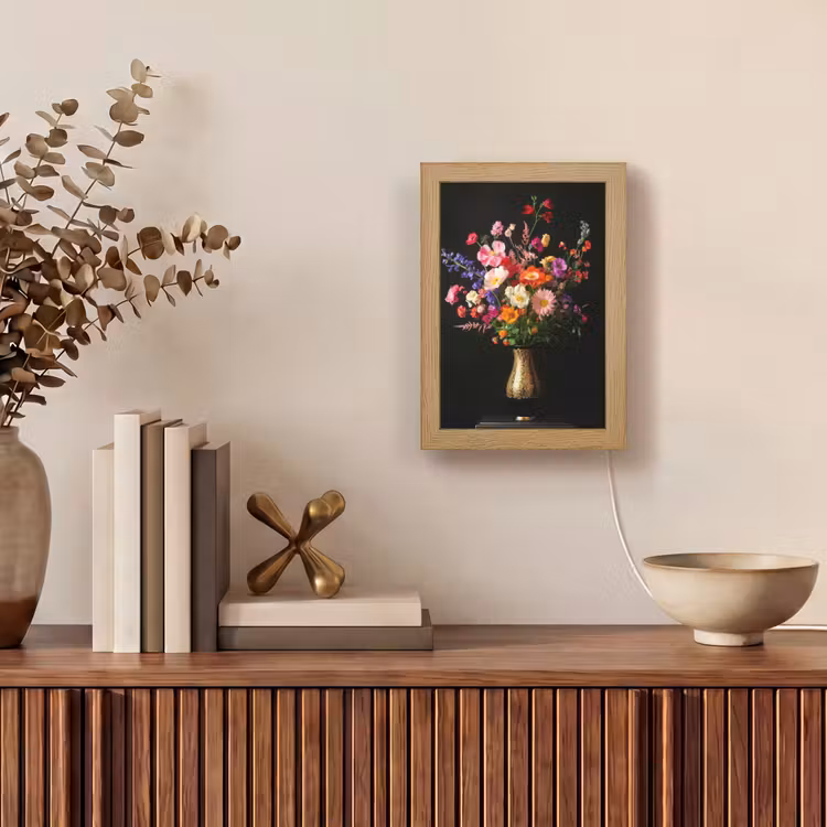 Kleurrijk - Boeket - Vaas - Goud Light Box met kabel (Tafellamp) klein -sfeer2