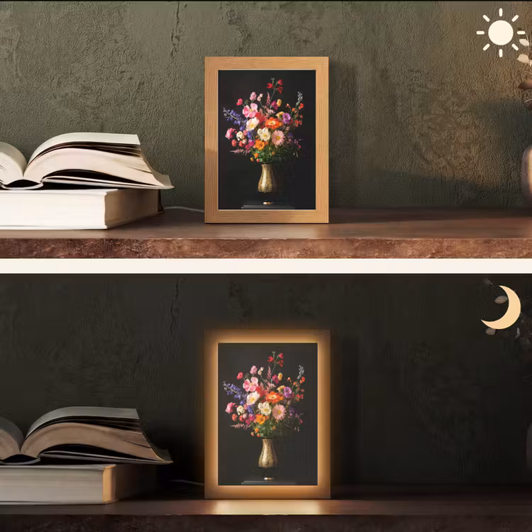 Kleurrijk - Boeket - Vaas - Goud Light Box met kabel (Tafellamp) klein -sfeer3