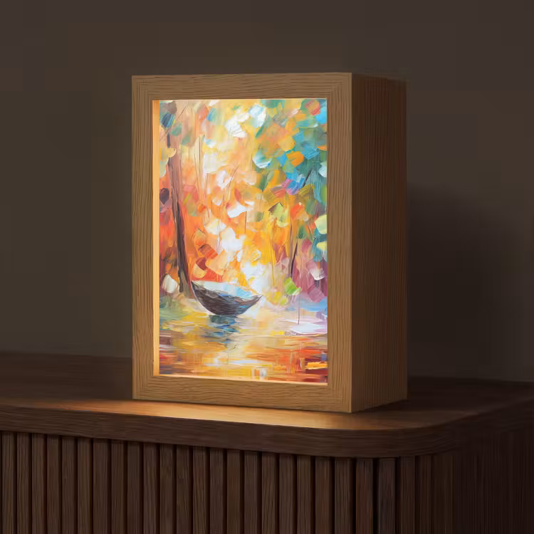 Kleurrijk - Olieverf - Water - Boot Light Box met kabel (Tafellamp) klein -z3d_website