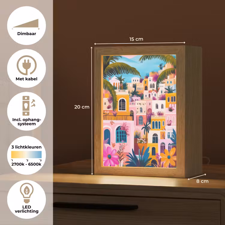 Kleurrijk - Roze - Oranje - Geel - Bloemen Light Box met kabel (Tafellamp) klein -USP_NL