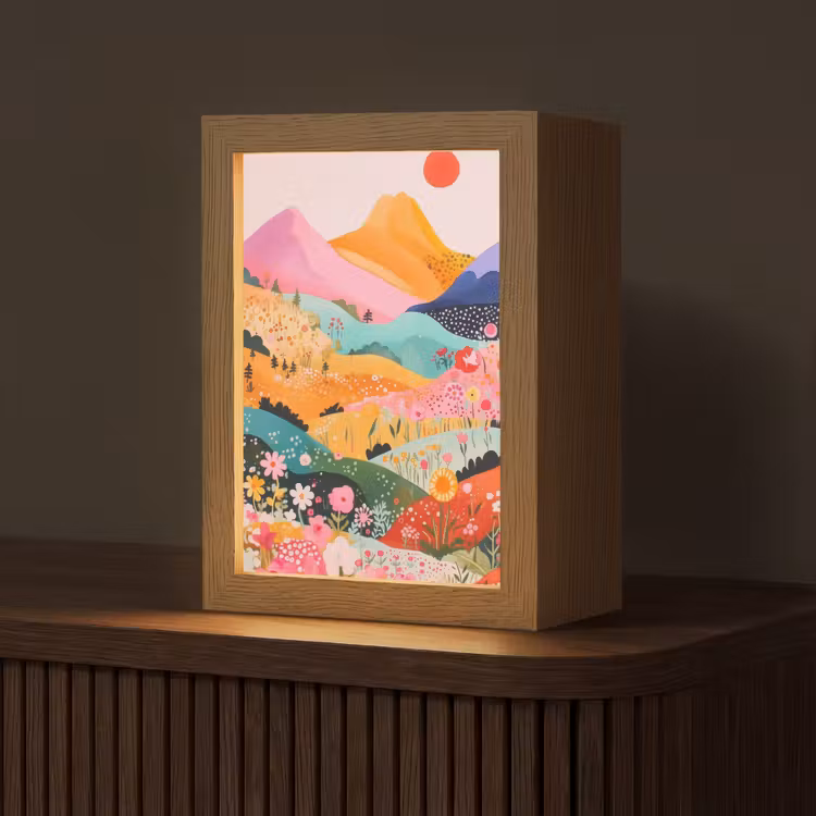 Kleurrijke bloemen - Bergen - Fantasielandschap Light Box met kabel (Tafellamp) klein -z3d_website