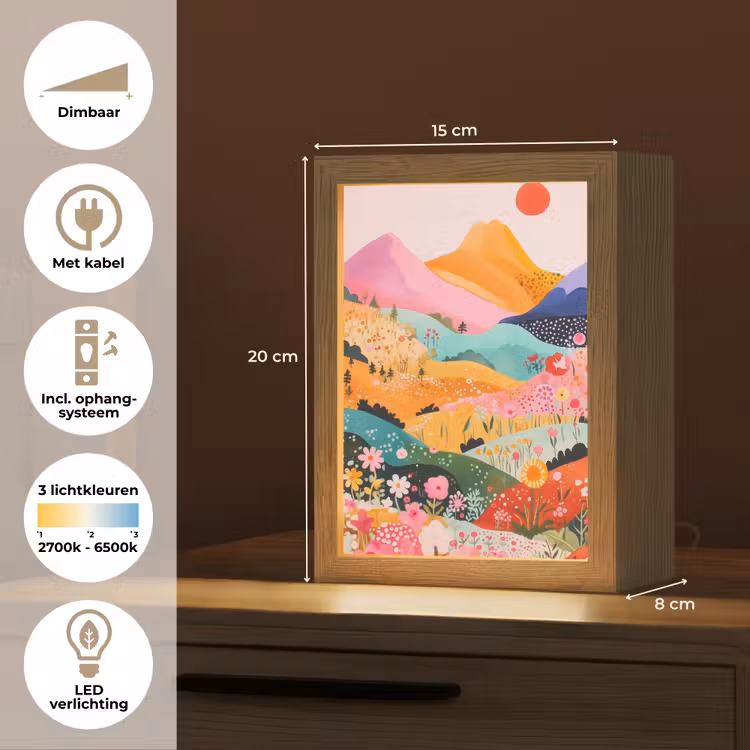 Kleurrijke bloemen - Bergen - Fantasielandschap Light Box met kabel (Tafellamp) klein -USP_NL