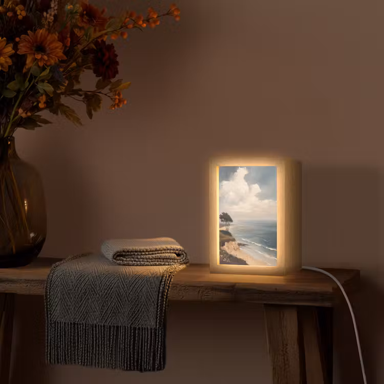 Klif - Zee - Boom Light Box met kabel (Tafellamp) klein -sfeer4