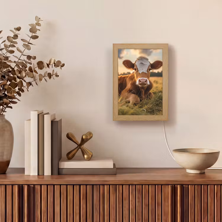 Koe - Dier - Weiland - Gras - Dieren - Natuur Light Box met kabel (Tafellamp) klein -sfeer2