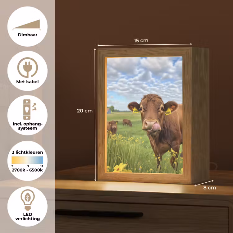 Koe - Weide - Bloemen Light Box met kabel (Tafellamp) klein -USP_NL