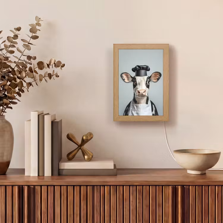 Koe - Zwart - Wit - Kok Light Box met kabel (Tafellamp) klein -sfeer2