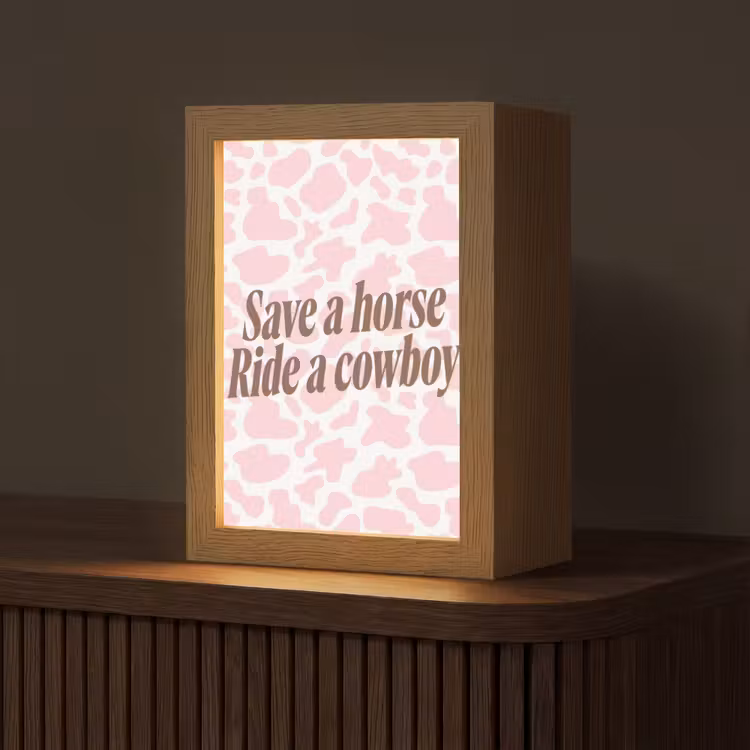 Koeienprint - Roze - Cowboy - Horse Light Box met kabel (Tafellamp) klein -z3d_website