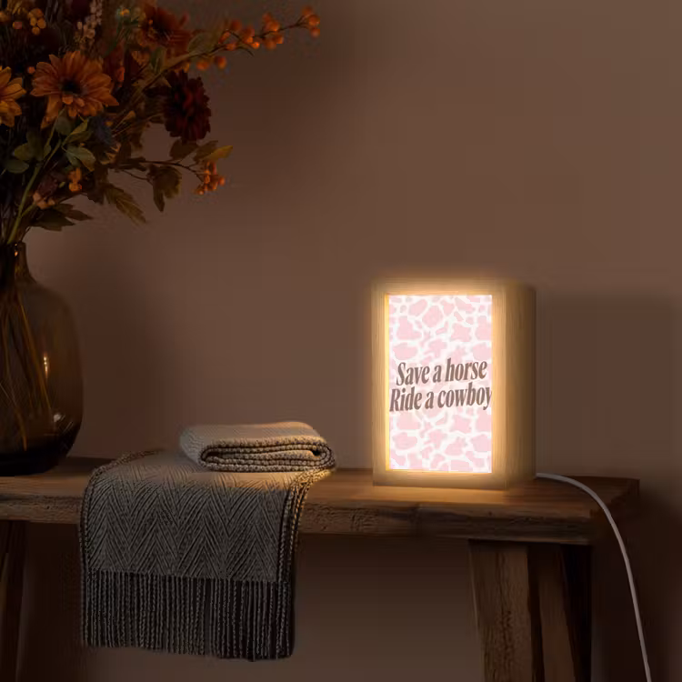 Koeienprint - Roze - Cowboy - Horse Light Box met kabel (Tafellamp) klein -sfeer4