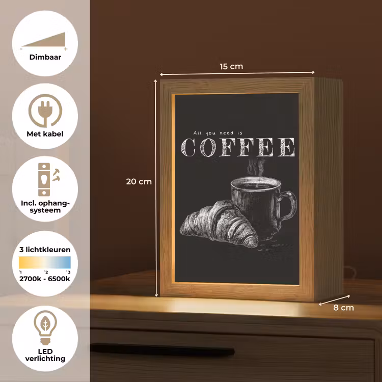 Koffie - Croissant - Tekst Light Box met kabel (Tafellamp) klein -USP_NL