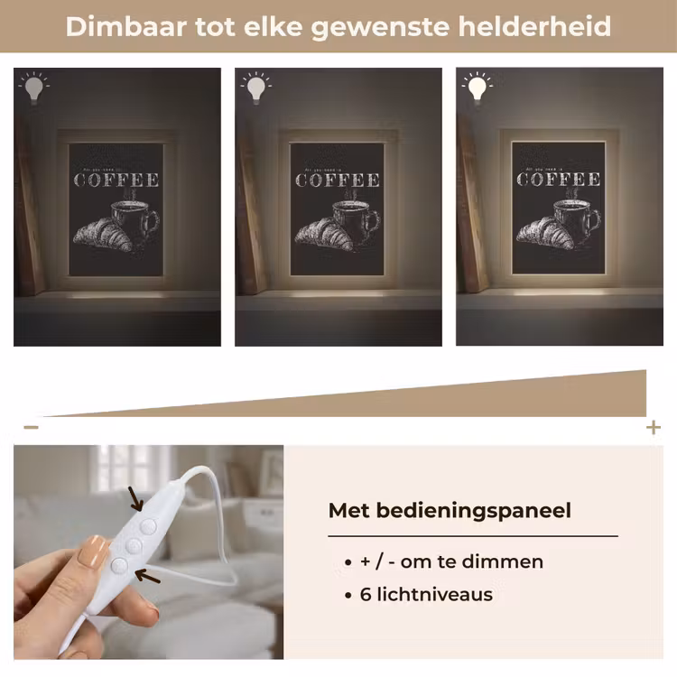Koffie - Croissant - Tekst Light Box met kabel (Tafellamp) klein -USP_dimbaarNL