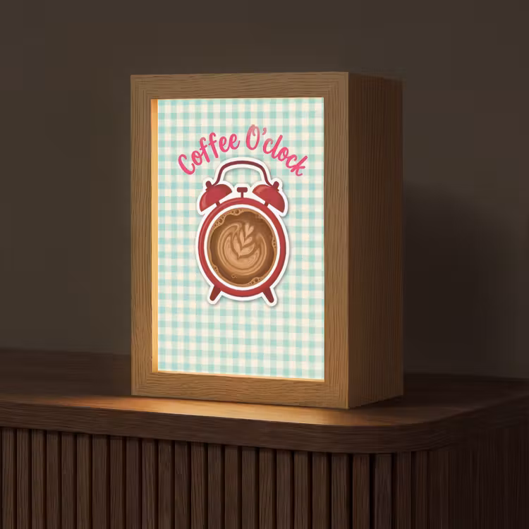 Koffie - Klok - Groen Light Box met kabel (Tafellamp) klein -z3d_website