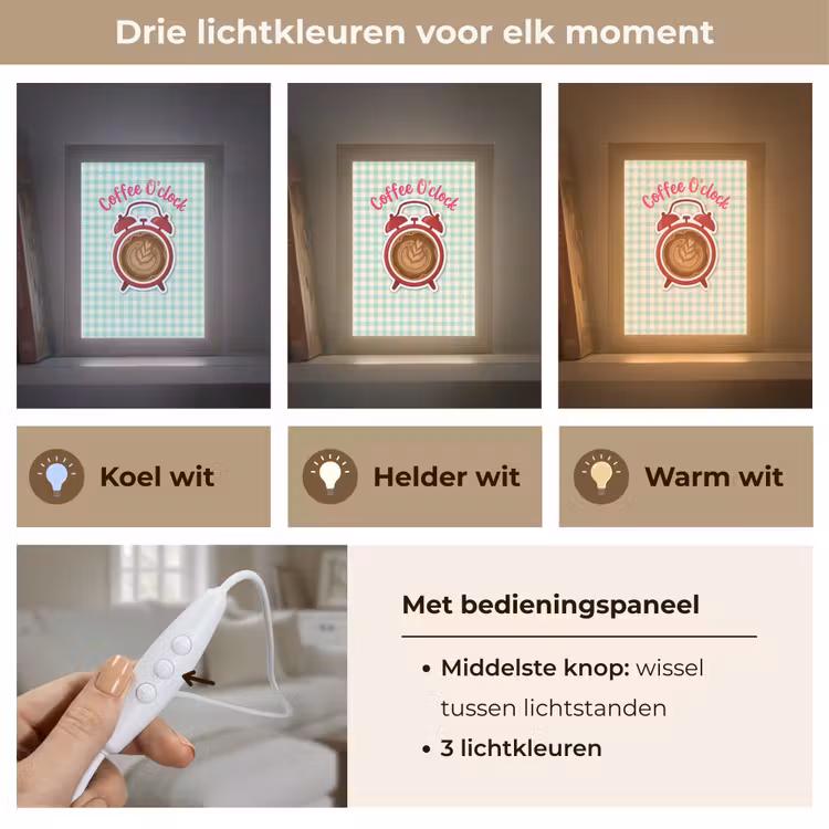 Koffie - Klok - Groen Light Box met kabel (Tafellamp) klein -USP_lichtkleurNL