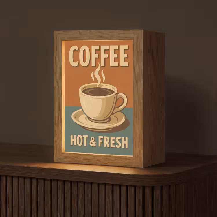 Koffie - Kop - Vintage - Quote Light Box met kabel (Tafellamp) klein -z3d_website