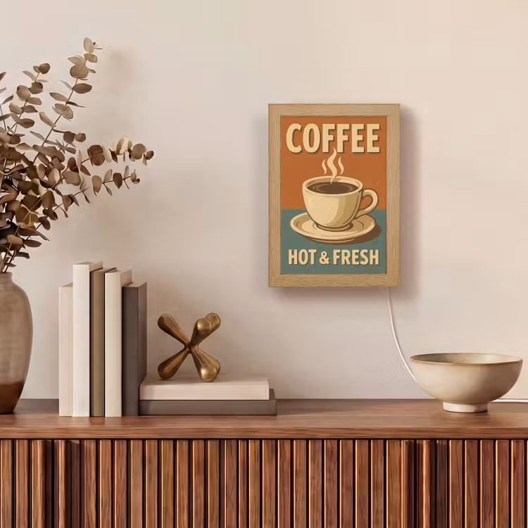 Koffie - Kop - Vintage - Quote Light Box met kabel (Tafellamp) klein -sfeer2
