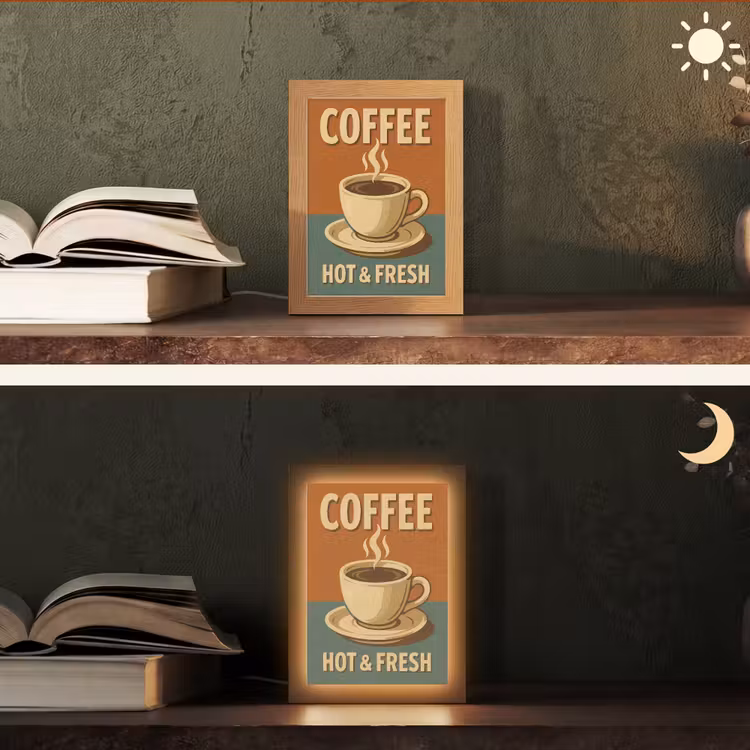Koffie - Kop - Vintage - Quote Light Box met kabel (Tafellamp) klein -sfeer3