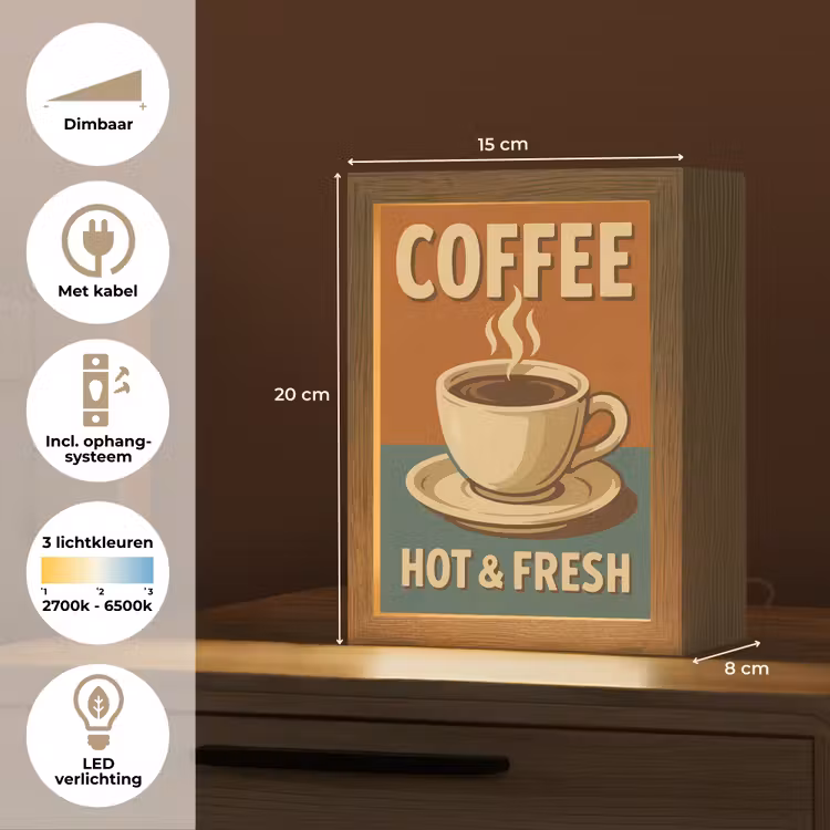 Koffie - Kop - Vintage - Quote Light Box met kabel (Tafellamp) klein -USP_NL