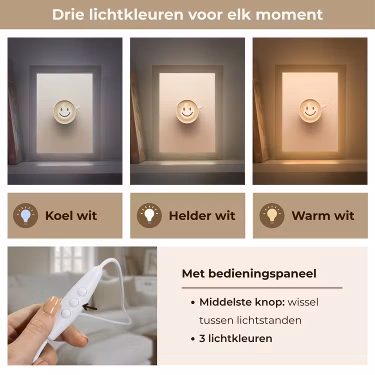 Koffie - Melkschuim - Lach - Beige Light Box met kabel (Tafellamp) klein -USP_lichtkleurNL