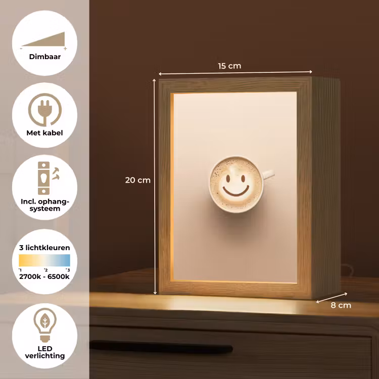 Koffie - Melkschuim - Lach - Beige Light Box met kabel (Tafellamp) klein -USP_NL