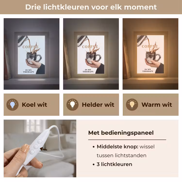 Koffie - Mok - Kan - Therapie Light Box met kabel (Tafellamp) klein -USP_lichtkleurNL