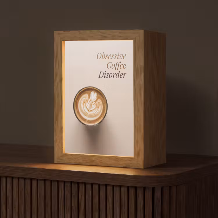 Koffie - Obessive Coffee Disorder - Beige Light Box met kabel (Tafellamp) klein -z3d_website