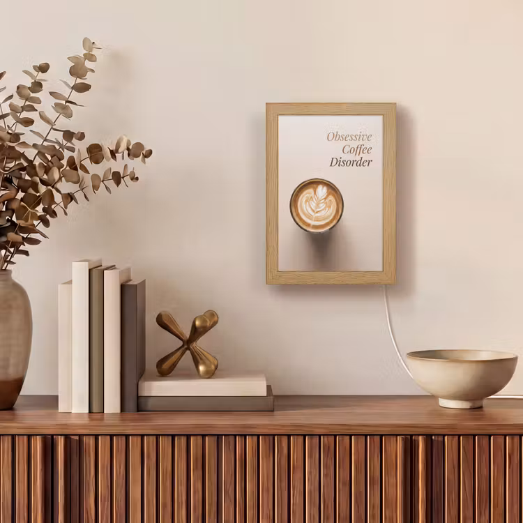 Koffie - Obessive Coffee Disorder - Beige Light Box met kabel (Tafellamp) klein -sfeer2