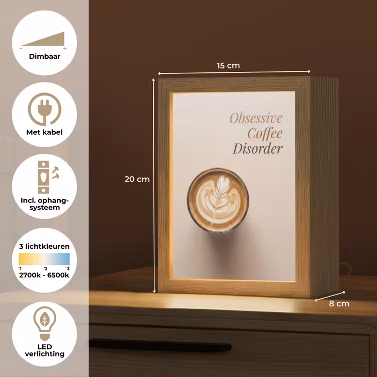 Koffie - Obessive Coffee Disorder - Beige Light Box met kabel (Tafellamp) klein -USP_NL