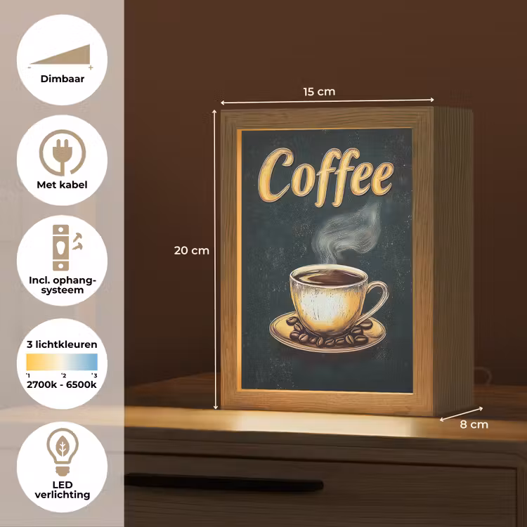 Koffie - Schotel - Koffiebonen - Retro Light Box met kabel (Tafellamp) klein -USP_NL