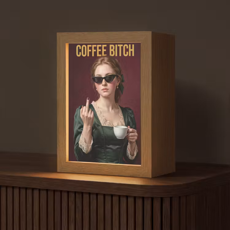 Koffie - Vrouw - Middelvinger Light Box met kabel (Tafellamp) klein -z3d_website