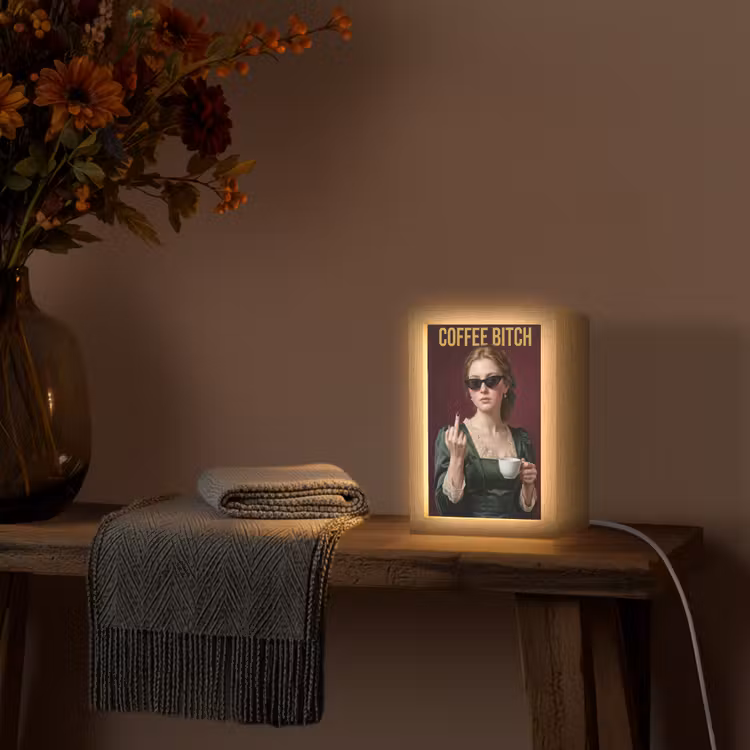 Koffie - Vrouw - Middelvinger Light Box met kabel (Tafellamp) klein -sfeer4