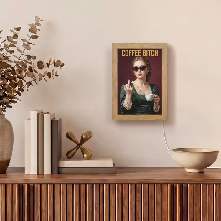 Koffie - Vrouw - Middelvinger Light Box met kabel (Tafellamp) klein -sfeer2