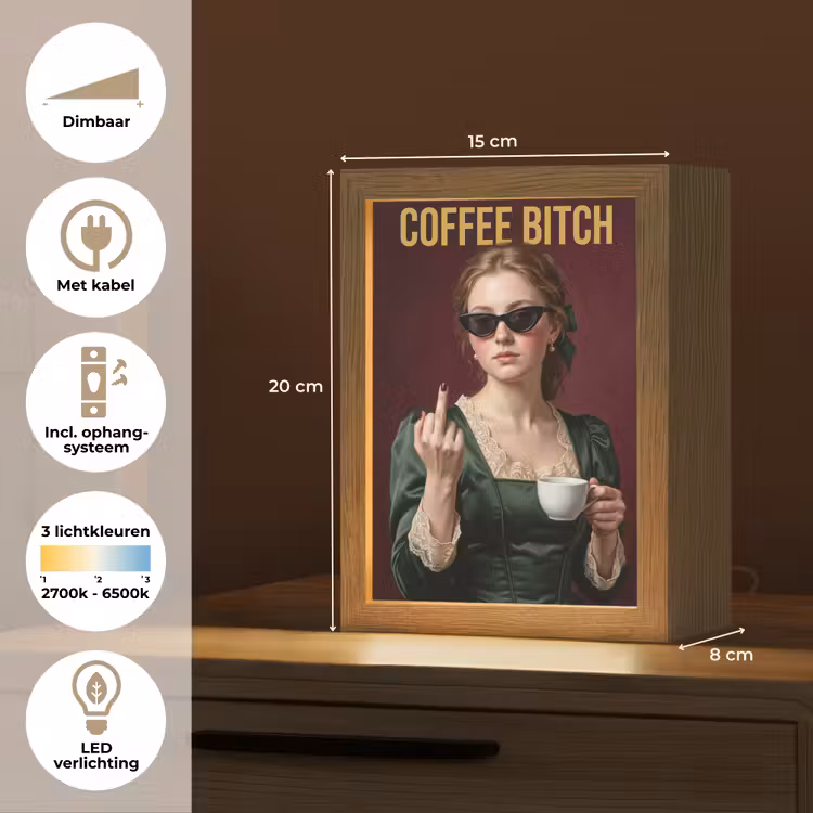 Koffie - Vrouw - Middelvinger Light Box met kabel (Tafellamp) klein -USP_NL