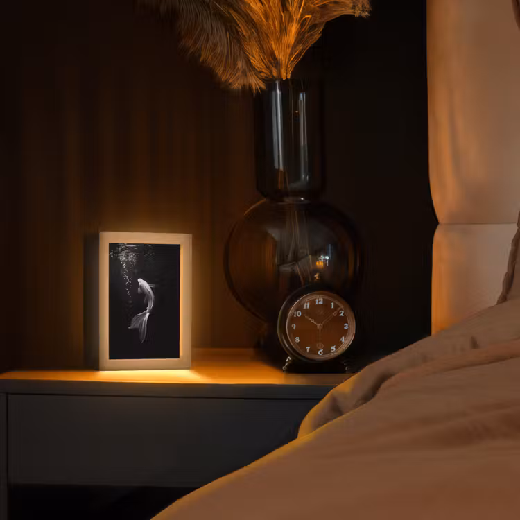 Koi - Vis - Wit - Zwart Light Box met kabel (Tafellamp) klein -sfeer1