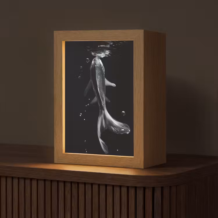 Koi - Vissen - Water - Zwart Light Box met kabel (Tafellamp) klein -z3d_website