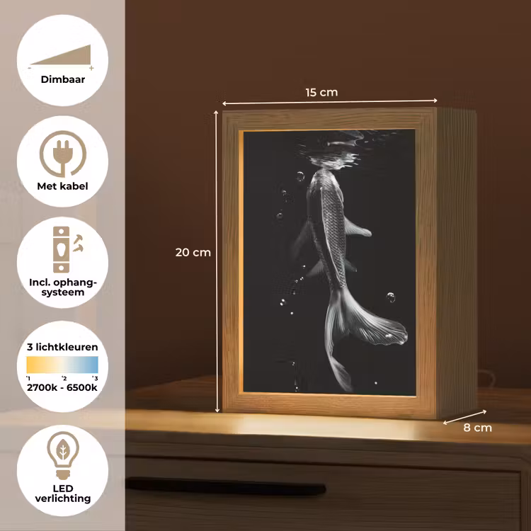 Koi - Vissen - Water - Zwart Light Box met kabel (Tafellamp) klein -USP_NL