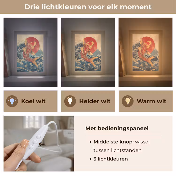Koi - Zee - Golven - Zon Light Box met kabel (Tafellamp) klein -USP_lichtkleurNL