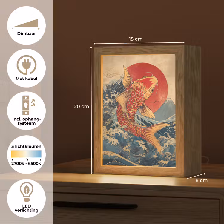 Koi - Zee - Golven - Zon Light Box met kabel (Tafellamp) klein -USP_NL
