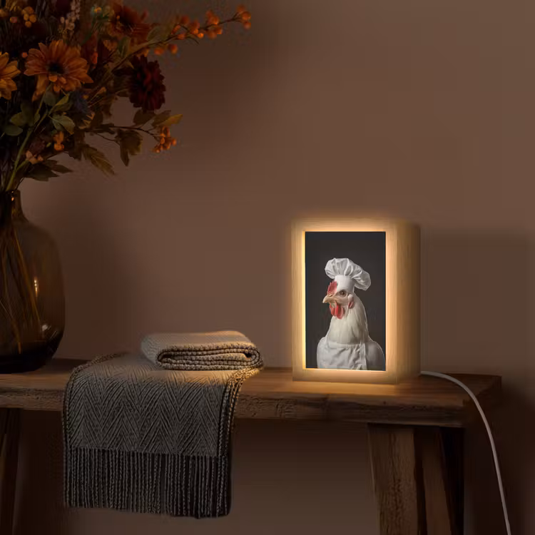 Kok - Rood - Kip Light Box met kabel (Tafellamp) klein -sfeer4