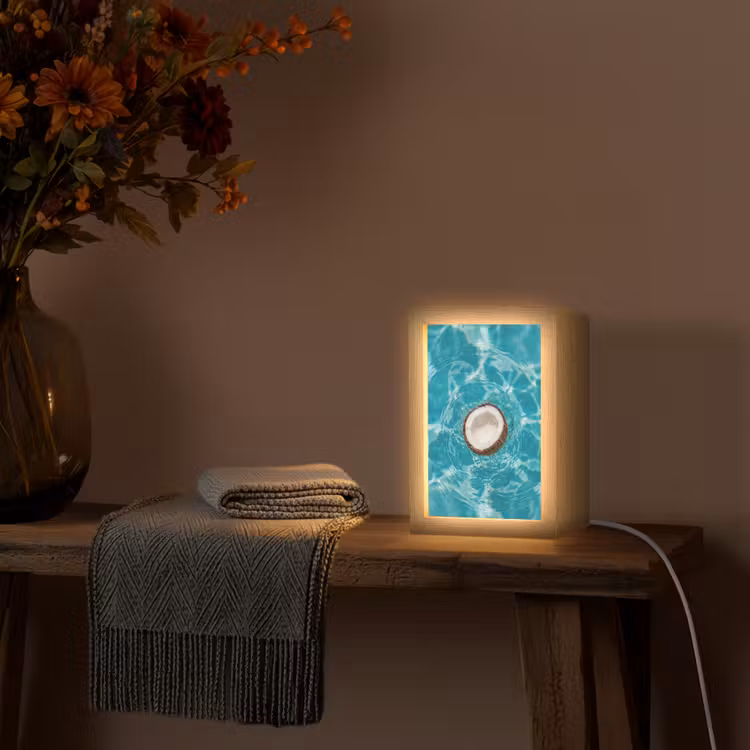 Kokosnoot - Water - Wit Light Box met kabel (Tafellamp) klein -sfeer4