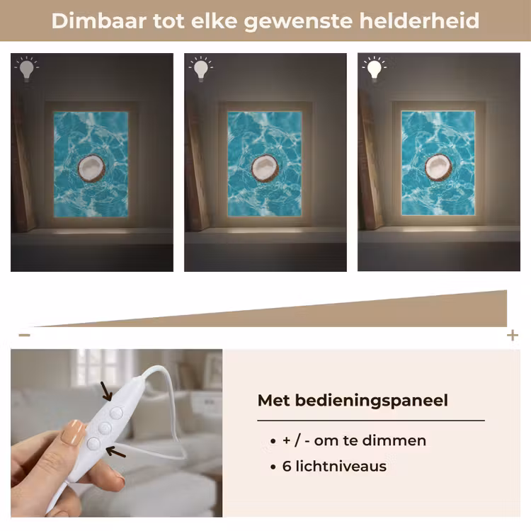 Kokosnoot - Water - Wit Light Box met kabel (Tafellamp) klein -USP_dimbaarNL