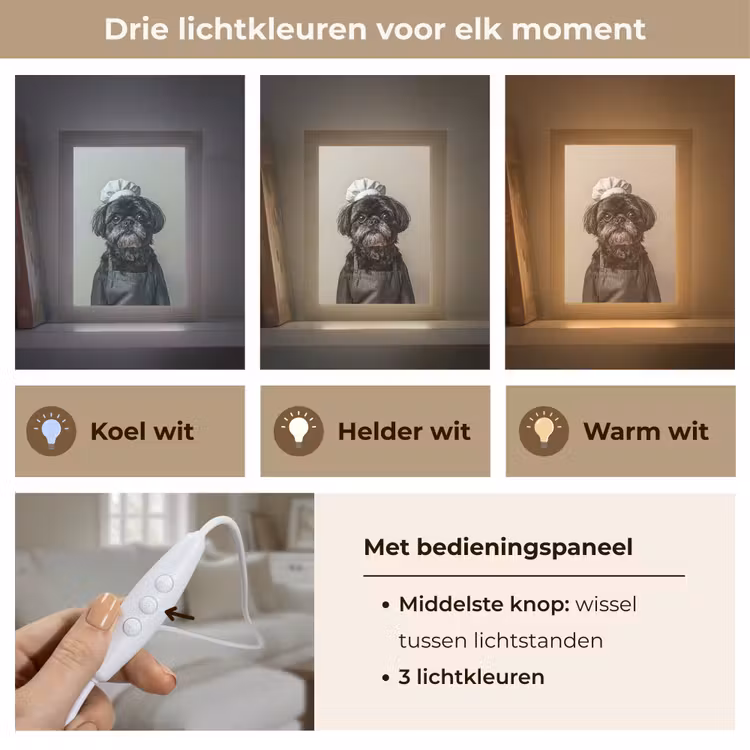 Kokskleding - Zwart - Hondje Light Box met kabel (Tafellamp) klein -USP_lichtkleurNL