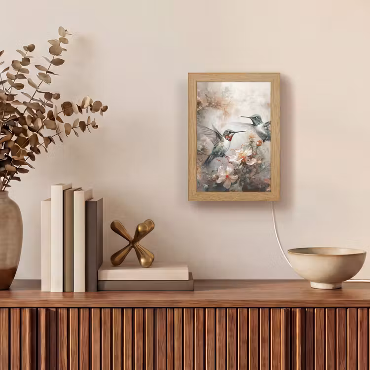 Kolibrie - Vogels - Bloemen - Planten Light Box met kabel (Tafellamp) klein -sfeer2