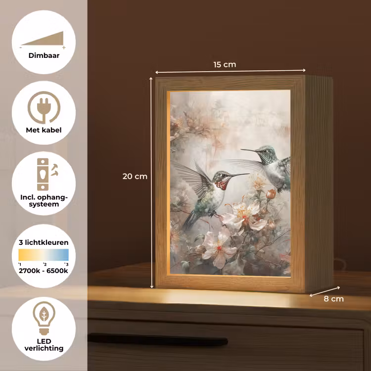Kolibrie - Vogels - Bloemen - Planten Light Box met kabel (Tafellamp) klein -USP_NL