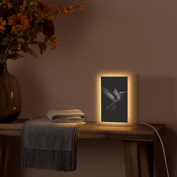 Kolibrie - Zwart - Dieren Light Box met kabel (Tafellamp) klein -sfeer4