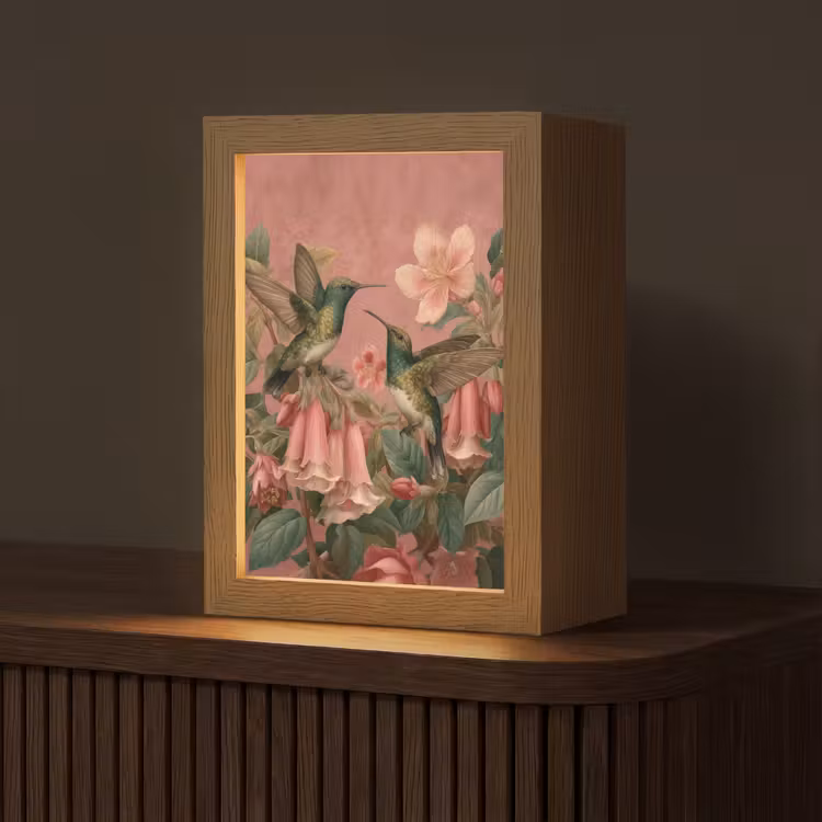 Kolibries - Bloemen - Groen - Roze Light Box met kabel (Tafellamp) klein -z3d_website
